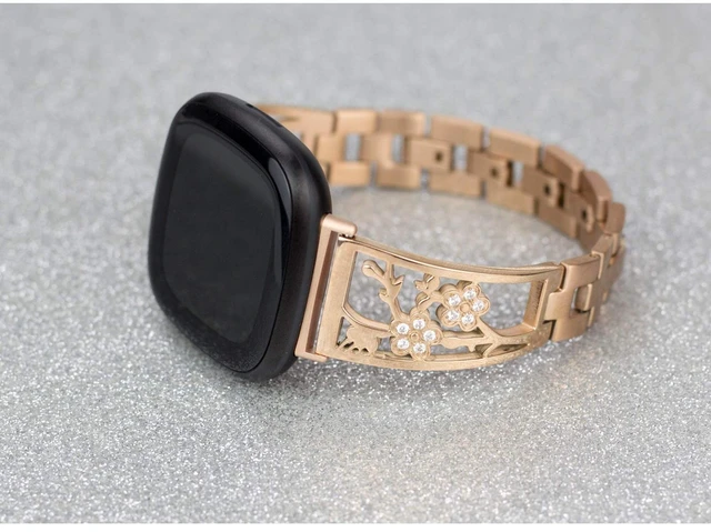 Alt view image 4 of 7 - Stainless Steel Bracelet Compatible with Fitbit Sense 2/Sense/Versa 4/Versa 3, Women Bling Replacement Bands Dressy Luxurious Wristbands for Ladies