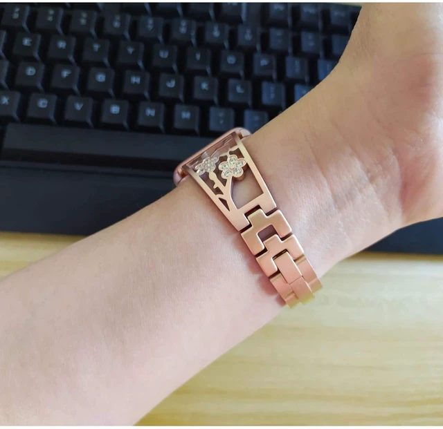 Alt view image 6 of 7 - Stainless Steel Bracelet Compatible with Fitbit Sense 2/Sense/Versa 4/Versa 3, Women Bling Replacement Bands Dressy Luxurious Wristbands for Ladies