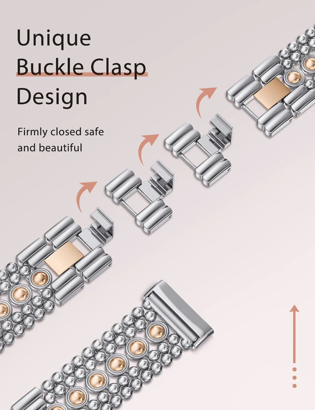 Alt view image 3 of 6 - Metal Bands Compatible with Fitbit Sense 2/Versa 4/Versa 3/Sense Bands Women, Pretty Dressy Stainless Steel Metal Dual Tone Adjustable Round Studded Link Bracelet Replacement Strap for Versa 4