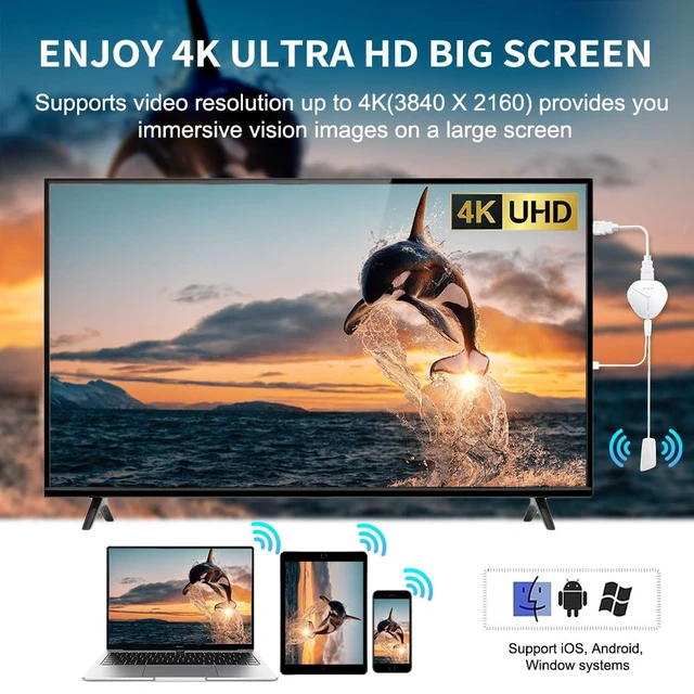 Alt view image 3 of 7 - Wireless HDMI Display Adapter 4K, WiFi Dongle for Casting Video/Audio/Files from i-Phone, i-Pad, Android, Laptop, Tablet to HDTV, Monitor, Projector Support AirPlay, Miracast, DLNA, White