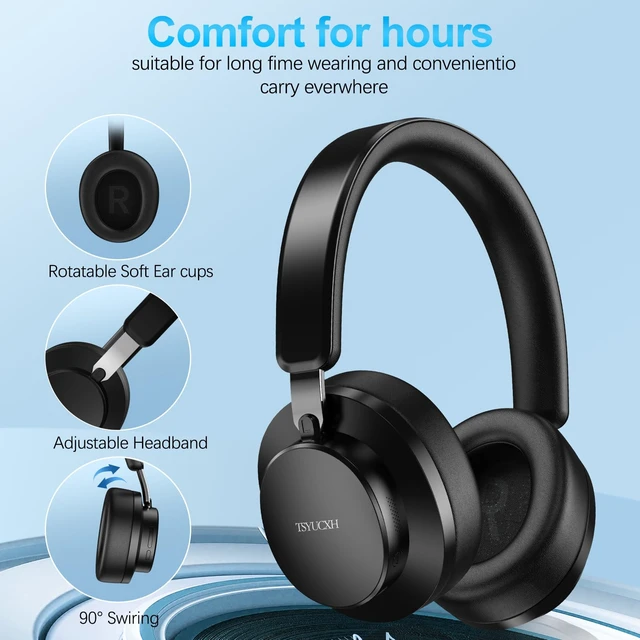 Alt view image 5 of 6 - Over Ear Headphones Wireless Bluetooth, Noise Cancelling Headphones Bluetooth with Microphone, Cancelling Wireless Headphone Over Ear, 65h Playtime, Clear Calls, Comfort Fit For Travel (Black)