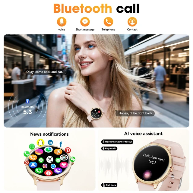 Alt view image 3 of 7 - Smart Watches for Men Women, 1.75" AMOLED Smart Watch with Bluetooth Calling, Fitness Tracker with Heart Rate Sleep Monitor Pedometer, IP68 Waterproof, 100+ Sport Modes, Compatible with Android iPhone