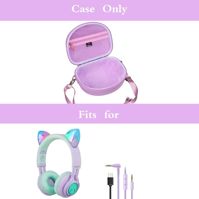 Alt view image 7 of 7 - Hard Case Suitable for Riwbox CT-7 Pink/for Jack CT-7S Cat Green 3.5mm/ for iClever IC-HS01 Bluetooth Wireless Over-Ear Headphones Headset for Kids Travel Protective Case, Purple, Case Only