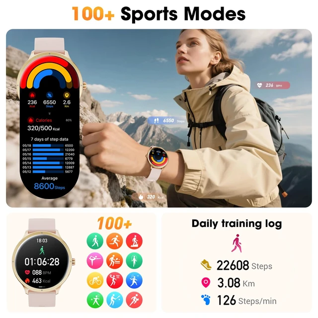 Alt view image 4 of 7 - Smart Watches for Men Women, 1.75" AMOLED Smart Watch with Bluetooth Calling, Fitness Tracker with Heart Rate Sleep Monitor Pedometer, IP68 Waterproof, 100+ Sport Modes, Compatible with Android iPhone