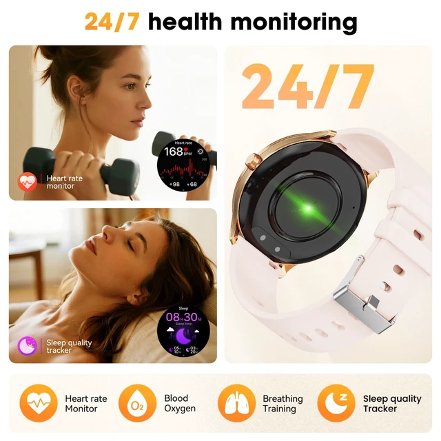 Alt view image 5 of 7 - Smart Watches for Men Women, 1.75" AMOLED Smart Watch with Bluetooth Calling, Fitness Tracker with Heart Rate Sleep Monitor Pedometer, IP68 Waterproof, 100+ Sport Modes, Compatible with Android iPhone