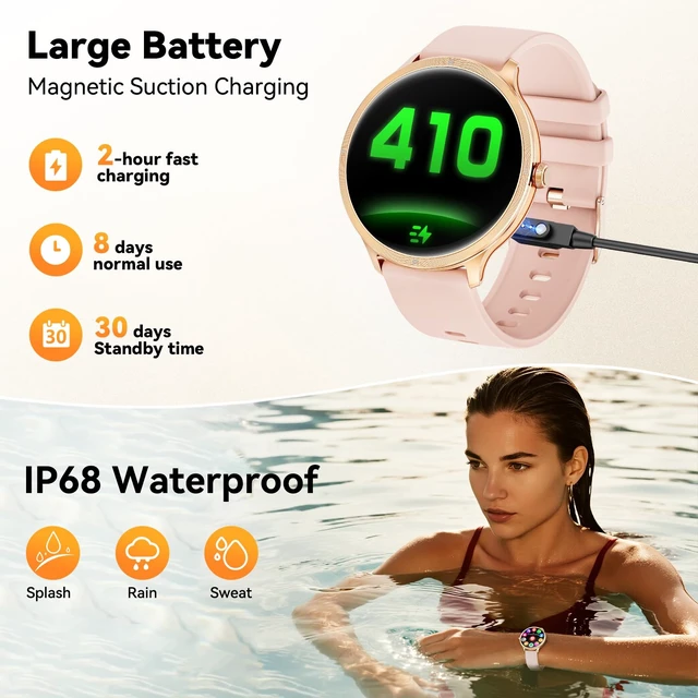 Alt view image 6 of 7 - Smart Watches for Men Women, 1.75" AMOLED Smart Watch with Bluetooth Calling, Fitness Tracker with Heart Rate Sleep Monitor Pedometer, IP68 Waterproof, 100+ Sport Modes, Compatible with Android iPhone