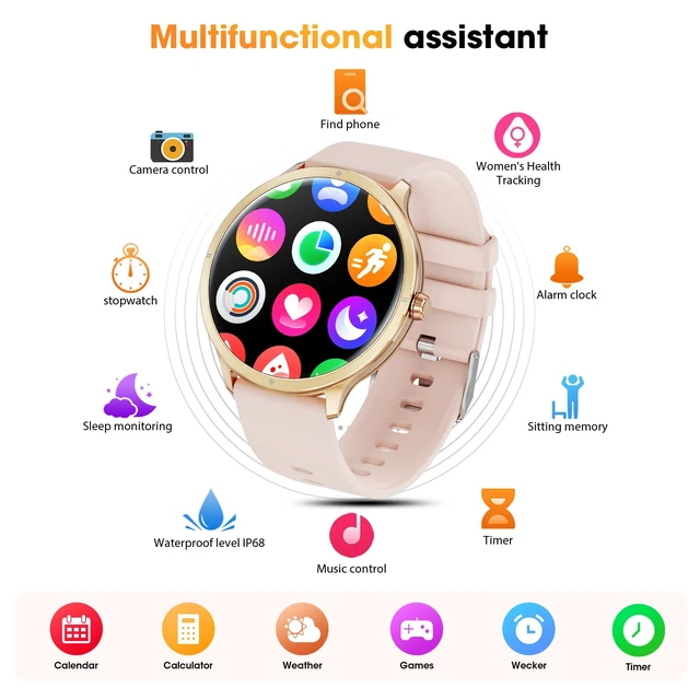 Alt view image 7 of 7 - Smart Watches for Men Women, 1.75" AMOLED Smart Watch with Bluetooth Calling, Fitness Tracker with Heart Rate Sleep Monitor Pedometer, IP68 Waterproof, 100+ Sport Modes, Compatible with Android iPhone