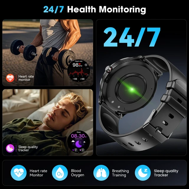 Alt view image 2 of 7 - Smart Watches for Women Men, 1.75" AMOLED Smart Watch with Bluetooth Calling, Fitness Tracker with Heart Rate Sleep Monitor, IP68 Waterproof, 100+ Sports Modes, Compatible with iPhone Android
