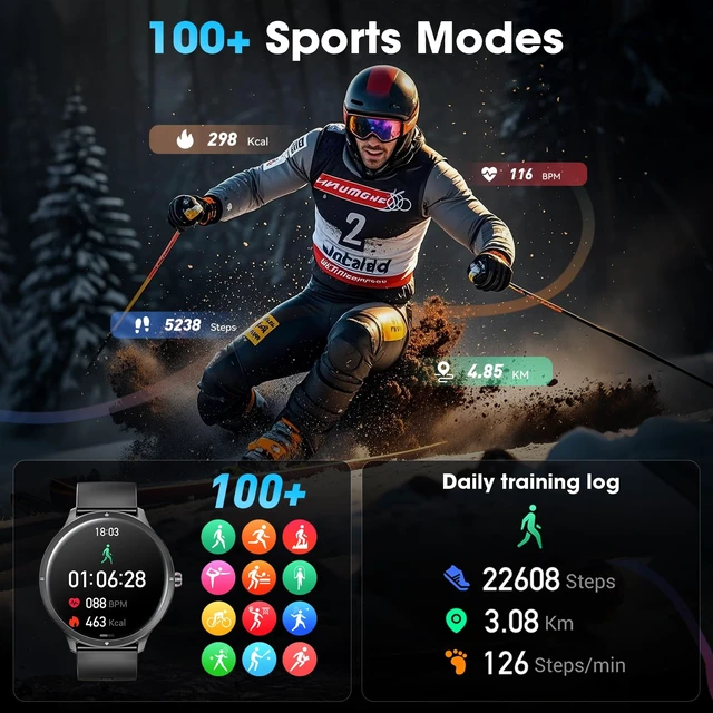 Alt view image 3 of 7 - Smart Watches for Women Men, 1.75" AMOLED Smart Watch with Bluetooth Calling, Fitness Tracker with Heart Rate Sleep Monitor, IP68 Waterproof, 100+ Sports Modes, Compatible with iPhone Android