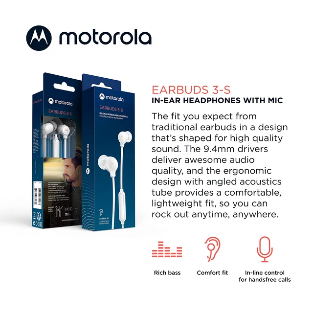 Alt view image 2 of 6 - Earbuds 3-S Wired Earbuds with Microphone - Corded in-Ear Headphones, Comfortable Lightweight Silicone Ear Buds, Non-Tangle Flat Cable, 9.4mm Drivers Clear Bass Sound - White