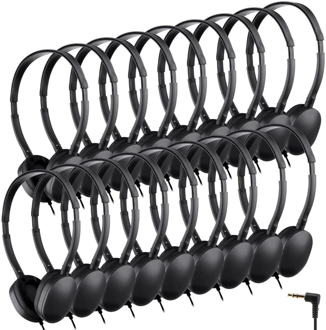 Main image of 18 Pack Headphones Bulk Wired 3.5mm, Black Adjustable Headband for Library & Learning Use, Compatible with Laptops and Tablets