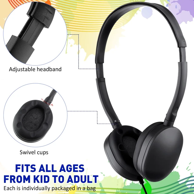 Alt view image 2 of 7 - 18 Pack Headphones Bulk Wired 3.5mm, Black Adjustable Headband for Library & Learning Use, Compatible with Laptops and Tablets