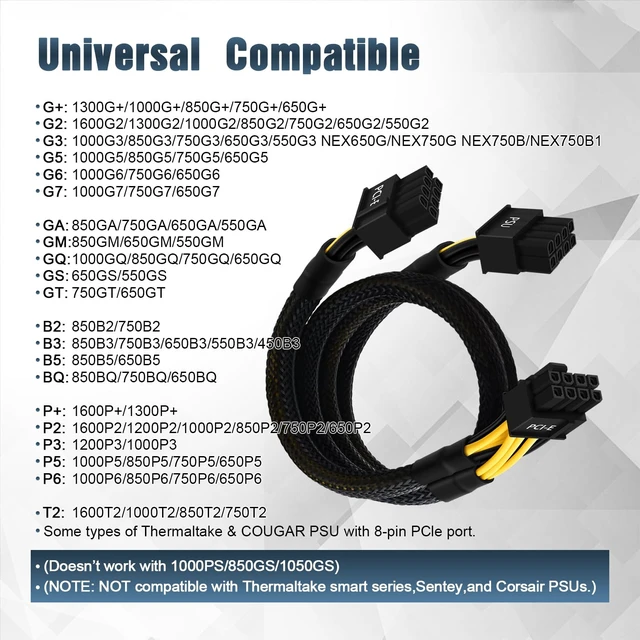 Alt view image 4 of 7 - 8 Pin PCIe Cable for EVGA Power Supply, PCIe 8 Pin Male to Dual (6+2) Male PCI Express Power Adapter Sleeved 25-inch+9-inch (63cm+23cm)