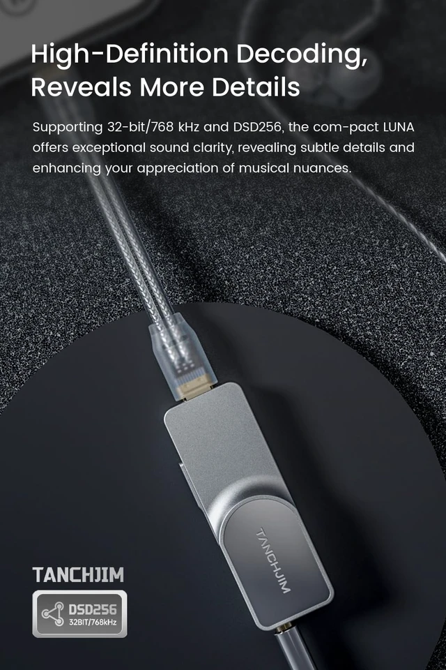 Alt view image 6 of 7 - Luna Portable Headphone Amplifier High-Resolution USB DAC Decoder Dual CS43198 High Performance IEM DAC, 32Bit/768kHz, DSD256, 4.4mm & 3.5mm Outputs, Dongle DAC Support PC & Android APP