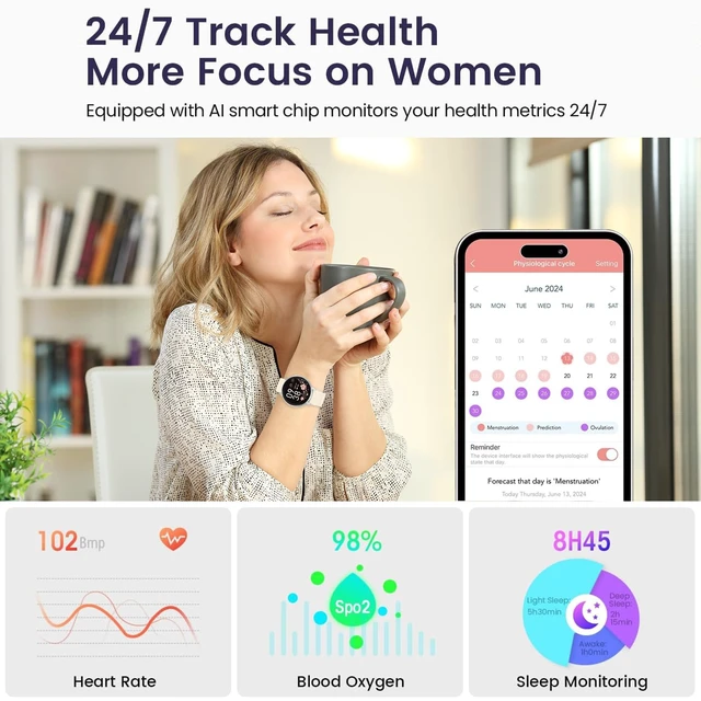 Alt view image 2 of 7 - Smart Watch for Men Women Fitness Tracker with 100+ Sport Modes,Activity Trackers for iOS/Android Waterproof/Heart Rate/Sleep/Steps Monitor/Pedometer Monitor Monitor (Silver+Beige)