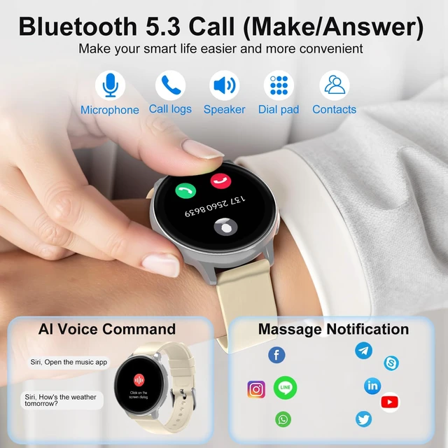 Alt view image 3 of 7 - Smart Watch for Men Women Fitness Tracker with 100+ Sport Modes,Activity Trackers for iOS/Android Waterproof/Heart Rate/Sleep/Steps Monitor/Pedometer Monitor Monitor (Silver+Beige)