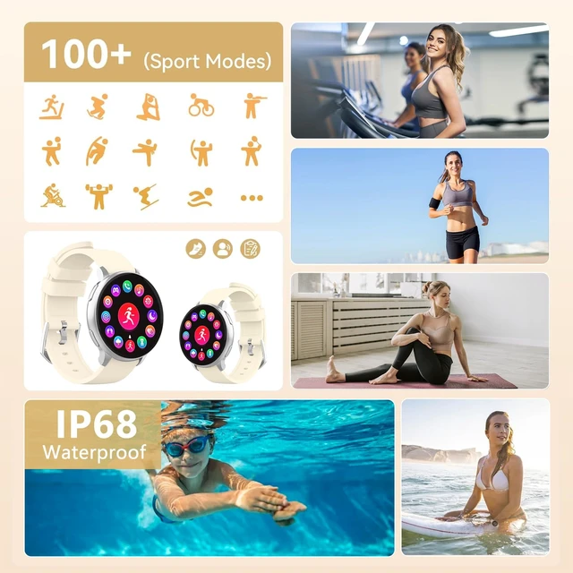 Alt view image 6 of 7 - Smart Watch for Men Women Fitness Tracker with 100+ Sport Modes,Activity Trackers for iOS/Android Waterproof/Heart Rate/Sleep/Steps Monitor/Pedometer Monitor Monitor (Silver+Beige)