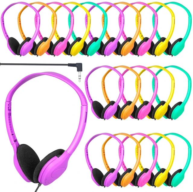 Main image of Kids Headphones Bulk 30 Pack for School Classroom Student Children Boys Girls Teen Computer Class Set of Headphones for Students 3.5mm Jack Multi Color