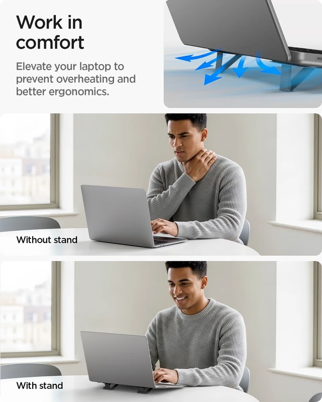 Alt view image 3 of 7 - Slim Fold Adhesive Laptop Stand 2 Piece Foldable Portable Dual Ergonomic Angle Adjustment Lift Anti-Slip for MacBook Pro, MacBook Air 11"-16" & More