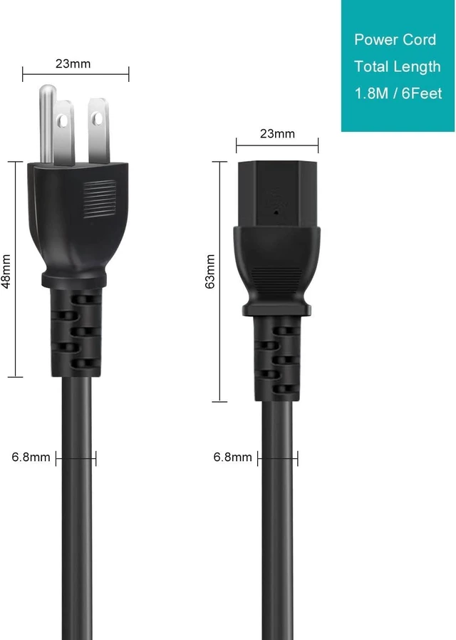 Alt view image 5 of 6 - 3D Printer Power Cord for Creality Ender & CR & Sermoon Series,18AWG Universal Replacement 3 Prong AC Power Cable (10 Feet)
