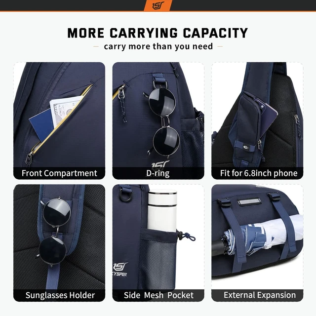 Alt view image 5 of 6 - Sling Laptop Bag (Up to 13 Inch) - 18L Crossbody Sling Backpack Travel Shoulder Bag Hiking Daypack for Men Women(Navyblue)
