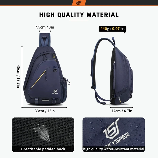 Alt view image 4 of 6 - Sling Laptop Bag (Up to 13 Inch) - 18L Crossbody Sling Backpack Travel Shoulder Bag Hiking Daypack for Men Women(Navyblue)