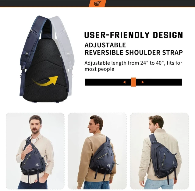 Alt view image 6 of 6 - Sling Laptop Bag (Up to 13 Inch) - 18L Crossbody Sling Backpack Travel Shoulder Bag Hiking Daypack for Men Women(Navyblue)