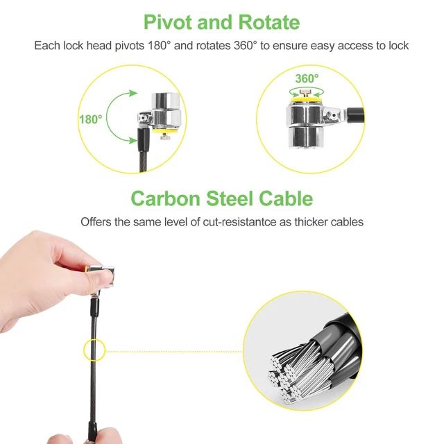 Alt view image 3 of 7 - Daul Head Twin Cable Lock Lock for LaptopsMonitor 3 Keys 6.7Foot Lock Two Devices At The Same Time