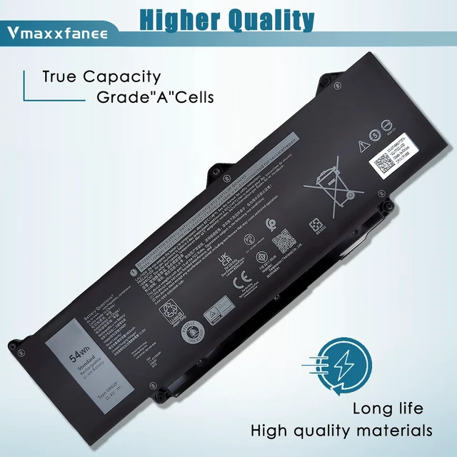 Alt view image 3 of 7 - DR02P R73TC Laptop Battery Replacement for Dell Latitude 5540 5440 Precision 3580 3590 3480 3490 Series DR02P 803W6 0803W6 2X1V9 02X1V9 54Wh 11.4V 4623mAh