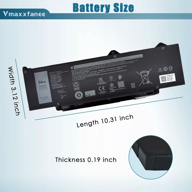 Alt view image 6 of 7 - DR02P R73TC Laptop Battery Replacement for Dell Latitude 5540 5440 Precision 3580 3590 3480 3490 Series DR02P 803W6 0803W6 2X1V9 02X1V9 54Wh 11.4V 4623mAh