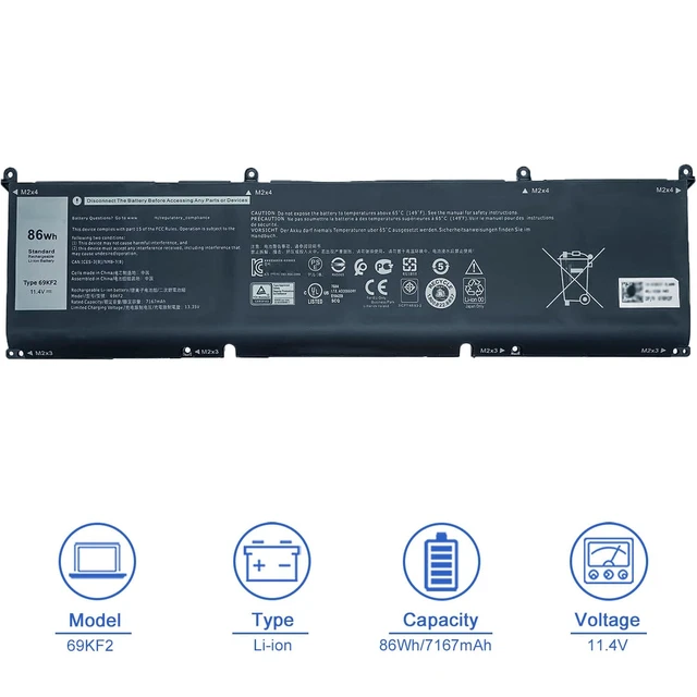 Alt view image 2 of 6 - 69KF2 Battery Compatible with Dell G7 15 7500 G15 5521 5515 5520 5510 XPS 15 9510 9520 9500 Precision 5560 5570 5550 Alienware M15 R4 R3 M17 R3 R4 Inspiron 7510 7620 7610 P87F P45E P91F 86Wh