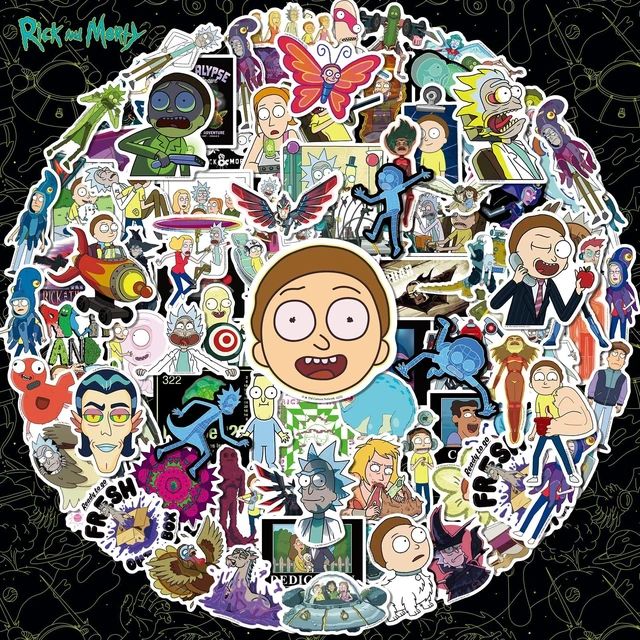 Main image of Rick and Morty Stickers Set of 100, Waterproof Anime Decals (8+ Years) Officially Licensed Easy Peel Removable Residue-Free Vinyl Decals