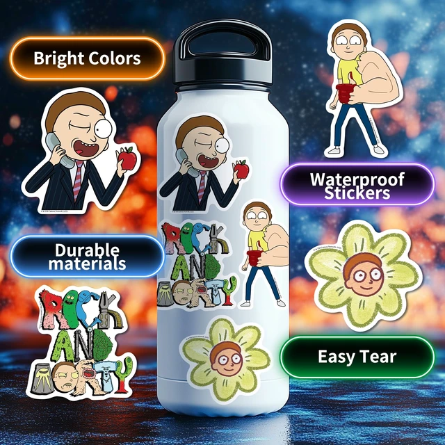 Alt view image 4 of 7 - Rick and Morty Stickers Set of 100, Waterproof Anime Decals (8+ Years) Officially Licensed Easy Peel Removable Residue-Free Vinyl Decals
