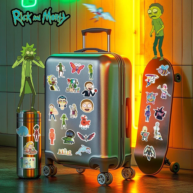 Alt view image 7 of 7 - Rick and Morty Stickers Set of 100, Waterproof Anime Decals (8+ Years) Officially Licensed Easy Peel Removable Residue-Free Vinyl Decals