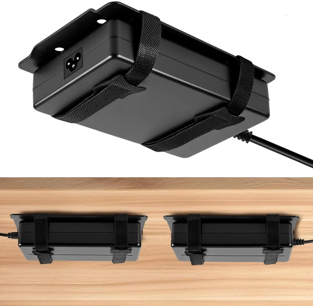 Main image of 2 Pcs Universal Metal Laptop Charger Holder, Adjustable Under Desk Power Brick Mount Organizer for Charging Bricks & Cables Space Saving Power Adapters Mount, Secure Supply Holder for Chargers,Black