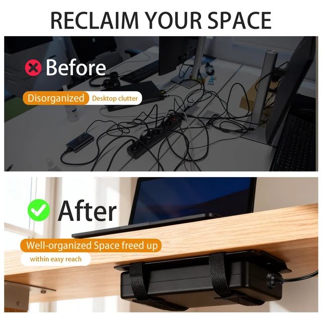 Alt view image 7 of 7 - 2 Pcs Universal Metal Laptop Charger Holder, Adjustable Under Desk Power Brick Mount Organizer for Charging Bricks & Cables Space Saving Power Adapters Mount, Secure Supply Holder for Chargers,Black