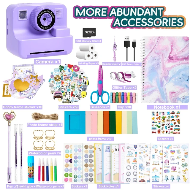 Alt view image 5 of 7 - Kids Instant Print Camera with DIY Journal Kit 1080P Selfie Digital Camera for Girls & Boys Ages 3-12, 200+ Accessories, Christmas & Birthday Gifts (Purple)
