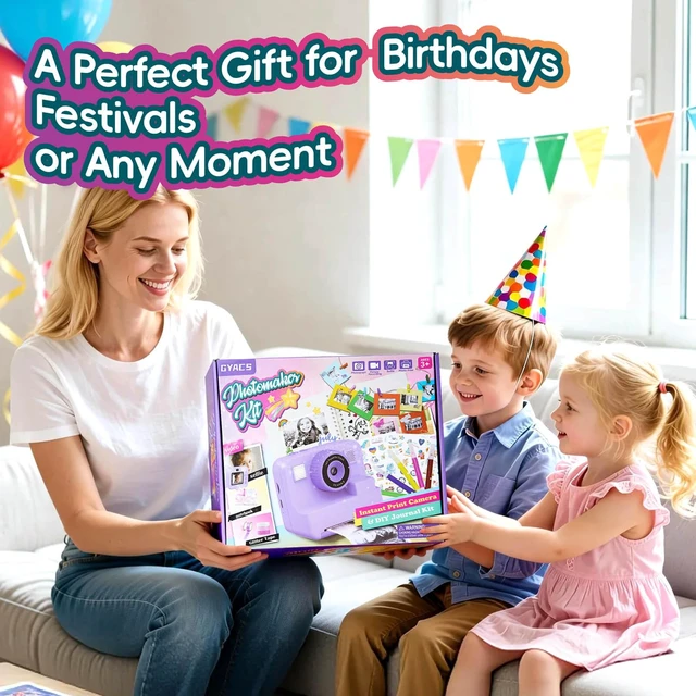 Alt view image 7 of 7 - Kids Instant Print Camera with DIY Journal Kit 1080P Selfie Digital Camera for Girls & Boys Ages 3-12, 200+ Accessories, Christmas & Birthday Gifts (Purple)