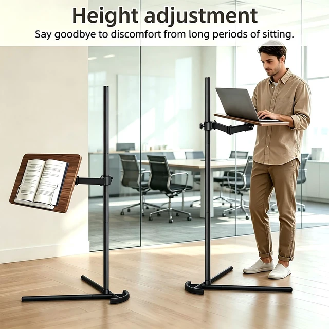 Alt view image 2 of 7 - Adjustable Laptop Stand Floor, Height Adjustable Portable Desk with Tilting Tabletop, Walnut Brown (Walnut)