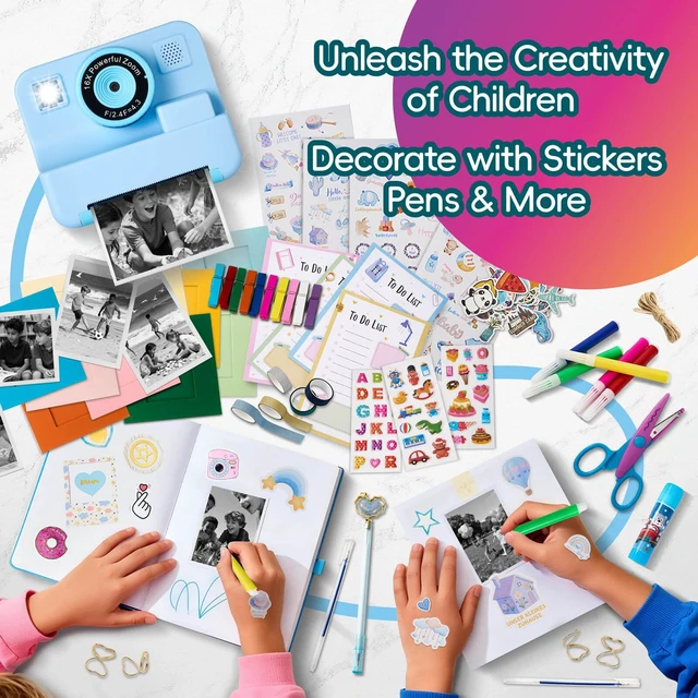 Alt view image 3 of 7 - Kids Instant Print Camera with DIY Journal Kit 1080P Selfie Digital Camera for Girls & Boys Ages 3-12, 200+ Accessories, Christmas & Birthday Gifts (Blue)