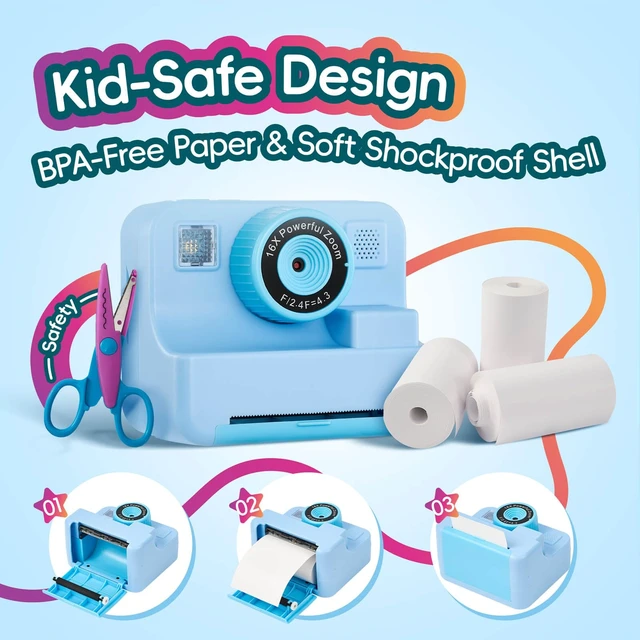 Alt view image 4 of 7 - Kids Instant Print Camera with DIY Journal Kit 1080P Selfie Digital Camera for Girls & Boys Ages 3-12, 200+ Accessories, Christmas & Birthday Gifts (Blue)