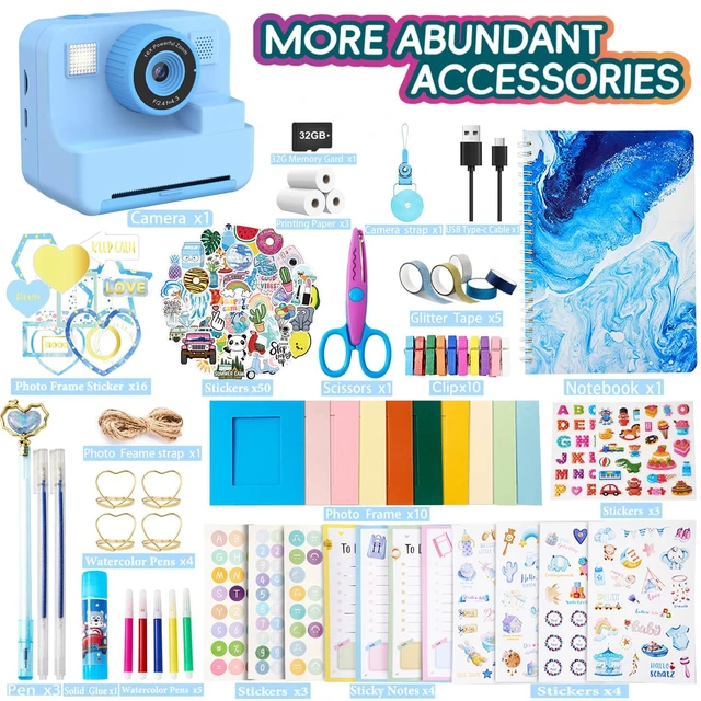 Alt view image 5 of 7 - Kids Instant Print Camera with DIY Journal Kit 1080P Selfie Digital Camera for Girls & Boys Ages 3-12, 200+ Accessories, Christmas & Birthday Gifts (Blue)