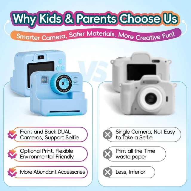 Alt view image 6 of 7 - Kids Instant Print Camera with DIY Journal Kit 1080P Selfie Digital Camera for Girls & Boys Ages 3-12, 200+ Accessories, Christmas & Birthday Gifts (Blue)