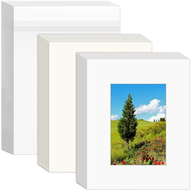 Main image of 15 Set 8x10 White Picture Mats with Backing Boards and Bags for 5x7 Pictures, Frame Mattes Display Photo Paper Mat with Core Bevel Cut Clear Plastic Sleeves for Photos Paintings Prints