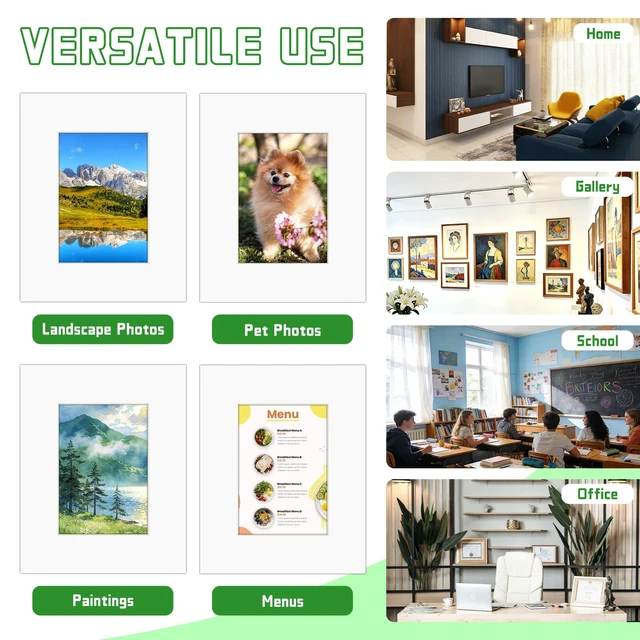 Alt view image 5 of 7 - 15 Set 8x10 White Picture Mats with Backing Boards and Bags for 5x7 Pictures, Frame Mattes Display Photo Paper Mat with Core Bevel Cut Clear Plastic Sleeves for Photos Paintings Prints