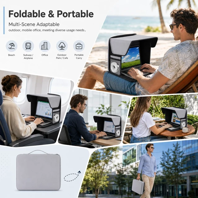 Alt view image 7 of 7 - Laptop Sun Shade Tent for 12-16 Inch Laptops, 2-in-1 Convertible Carry Bag with Anti-Glare Privacy Shield, UV Heat Reflective & Water-Resistant Outdoor Cover for Beach, Travel & Working Outside