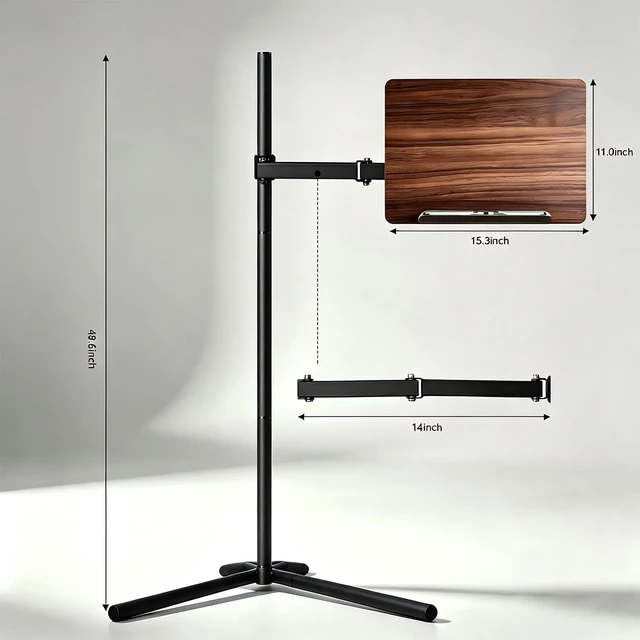 Alt view image 6 of 7 - Adjustable Laptop Stand Floor, Height Adjustable Portable Desk with Tilting Tabletop, Walnut Brown (Walnut)