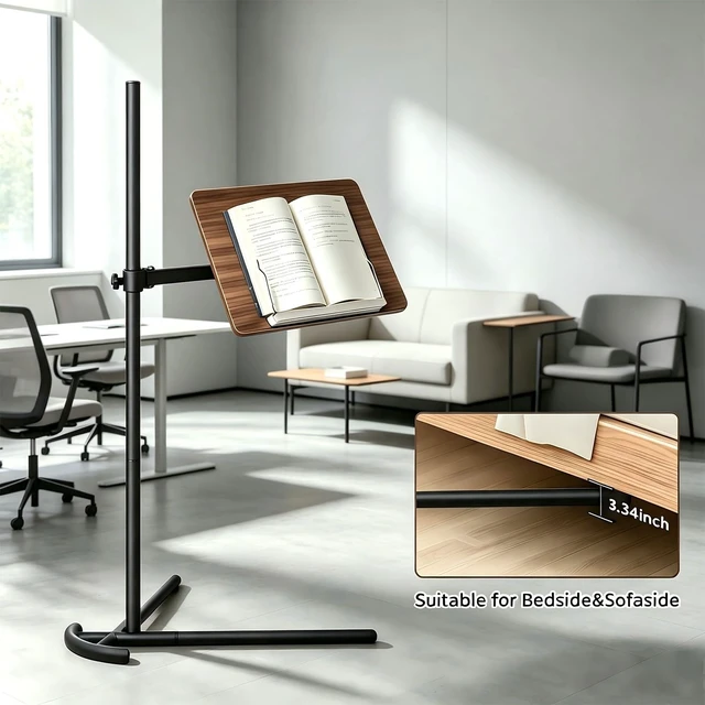 Alt view image 7 of 7 - Adjustable Laptop Stand Floor, Height Adjustable Portable Desk with Tilting Tabletop, Walnut Brown (Walnut)