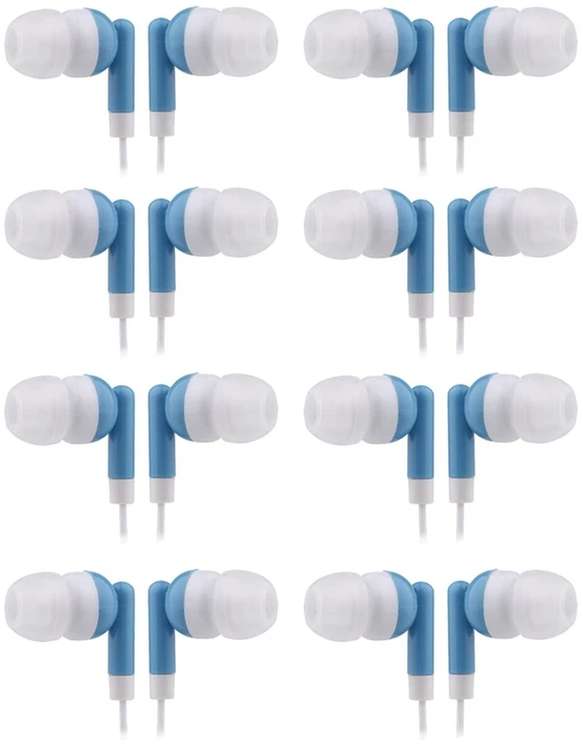 Main image of Wholesale Earbuds Bulk Headphones Individually Bagged 50 Pack for iPhone, Android, MP3 Player for Schools, Libraries, Hospitals (Blue)