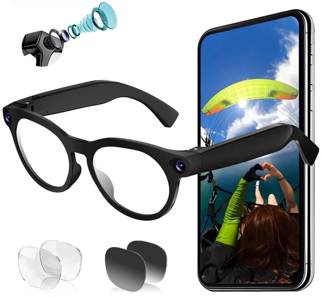 Main image of AI Smart Glasses with Camera,8MP Camera Glasses,1200P Video Record Glasses Real Time Translation,AI Assistant,Object Recognition,Open-Ear Audio,Bluetooth,Replaceable Sunglasses Lenses for Men Women